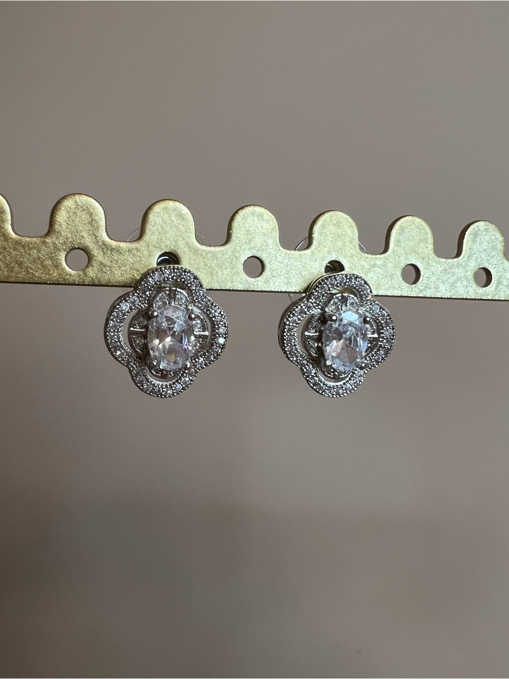 Sparkling Silver-Tone Halo Stud Earrings with Cubic Zirconia Stones - Picture 2 of 4